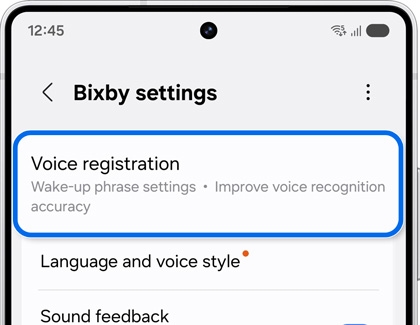 Bixby settings on the Galaxy S25 Ultra, with Voice registration highlighted.