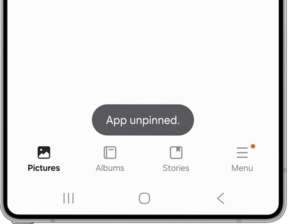 A notification on a Galaxy S25 Ultra screen indicating that an app has been unpinned