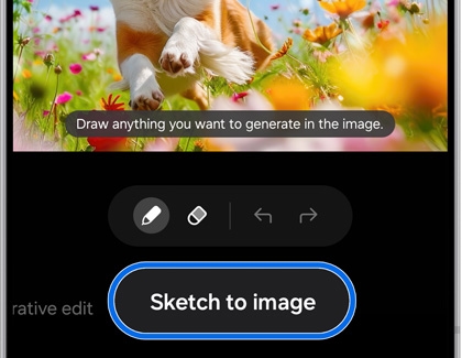 Galaxy S25 Ultra showing AI drawing feature with Sketch to image option highlighted.