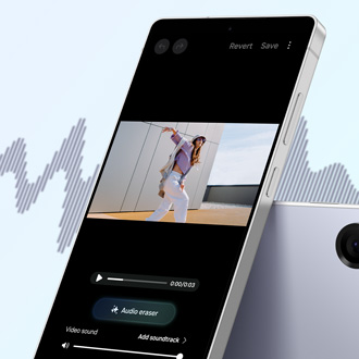 Galaxy phone screen displaying an video with the Audio Eraser interface.