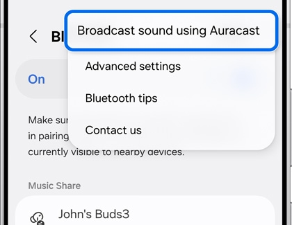 The broadcast setup screen in Auracast settings.