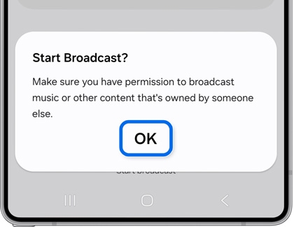 A Start Broadcast pop-up screen.