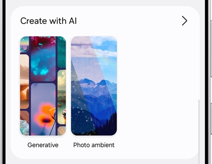 Galaxy S25 Ultra screen displaying AI wallpaper options, including Generative and Photo ambient designs, for creating custom backgrounds.