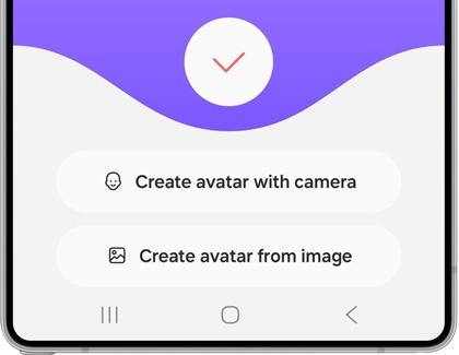 Galaxy S25 Ultra displaying options to create an avatar using the camera or an image.