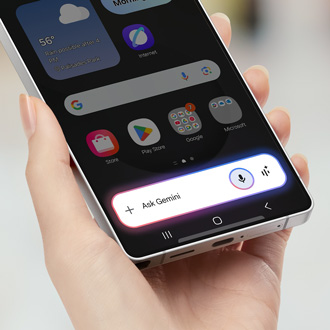 Galaxy phone's Home screen with the Gemini app launched.