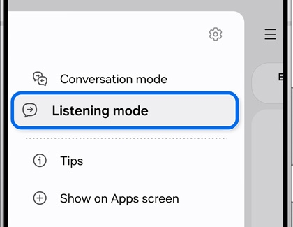 Listening mode selected in the Interpreter app menu.