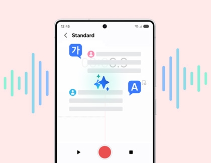 Screen demonstrating voice-to-text features with live transcription and translation.