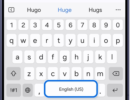 Samsung keyboard with the spacebar highlighted.