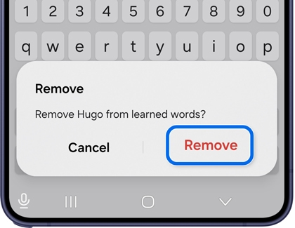 A popup asking to remove a learned word with the Remove button highlighted.