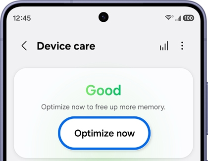 Device care screen with the Optimize now button highlighted.