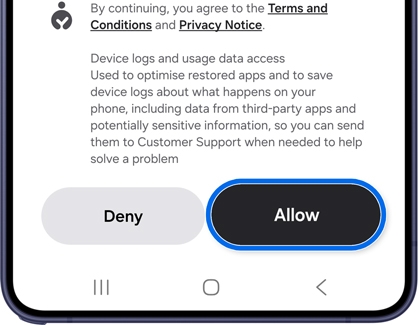 Smart Switch permissions screen with the Allow button highlighted.