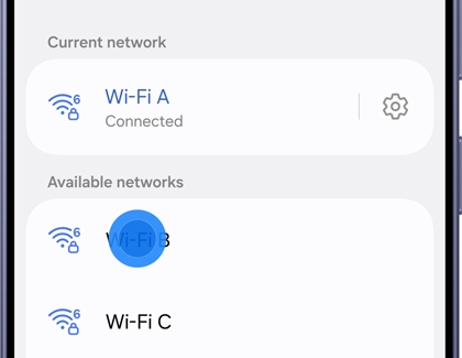 Wi-Fi list with a network being long-pressed.