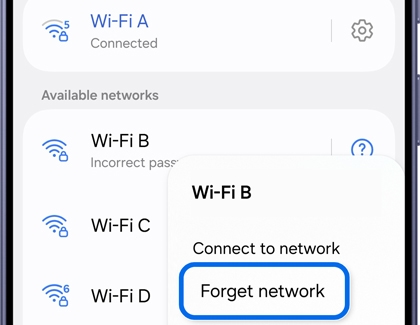 Pop-up menu showing the Forget network option.