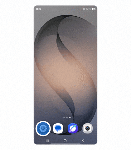 A phone home screen demonstrating a tap gesture with a blue circular indicator.