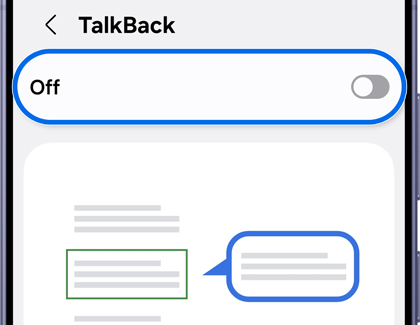 TalkBack settings page showing the feature turned off.