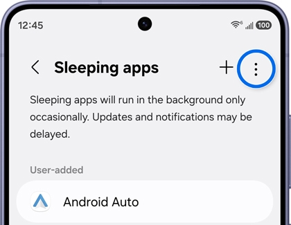 Sleeping apps screen with the More options three dots icon highlighted.