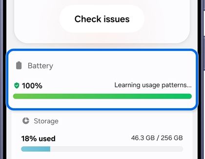 Device care menu with the Battery option highlighted.