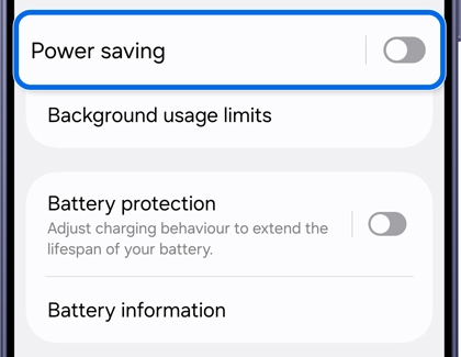 Battery menu with the Power saving option highlighted.