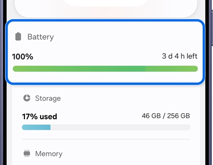 Device care menu with the Battery option highlighted.