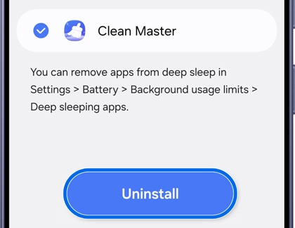 App safety Diagnostics screen with Uninstall button highlighted.