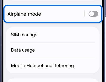 Connections menu with the Airplane mode toggle turned off.