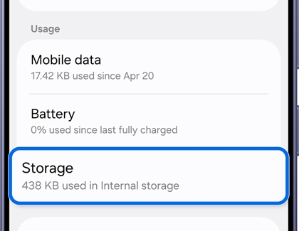 Camera menu with the Storage option highlighted.