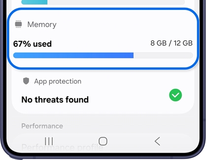 Device care menu with the Memory option highlighted.