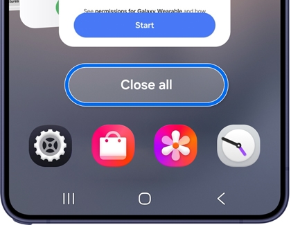 Close all button highlighted at the bottom of the screen.