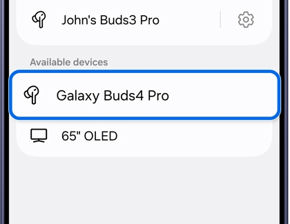 A list of available Bluetooth devices with one device selected.
