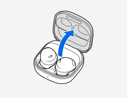 Pair of earbuds inside an open charging case.