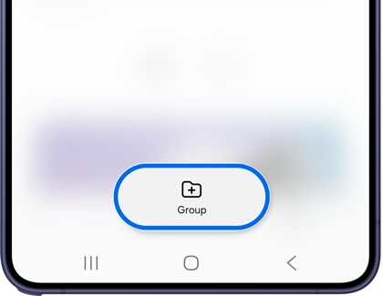 A Galaxy phone showing the Samsung Browser Tabs screen with the Group button highlighted in blue.