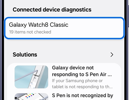 Support screen with the Galaxy Watch device highlighted.