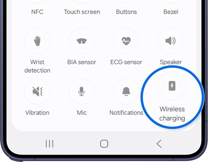 Diagnostics menu with Wireless charging option highlighted.