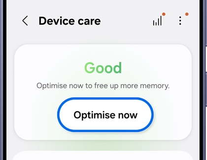 Device care screen with the optimize now button highlighted.
