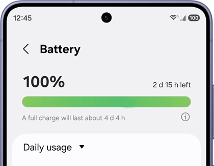 Battery screen showing Daily usage and Battery usage of each app.