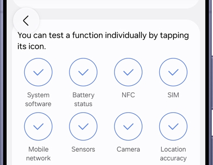 Phone diagnostics screen showing a list of diagnostic items.