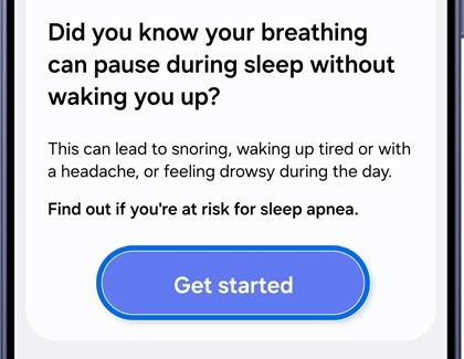 Sleep apnea set up screen with a Get started button being selected.