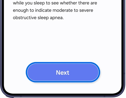 Sleep apnea feature overview screen with a Next button being selected.