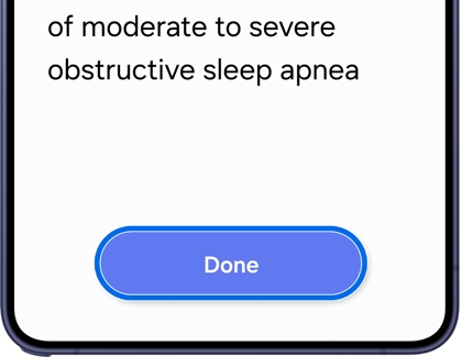 Sleep apnea feature overview screen with a Done button being selected.