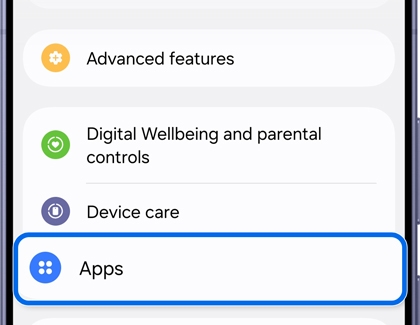 Settings menu with the Apps option being selected.