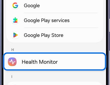 Apps menu with the Health Monitor app being selected.
