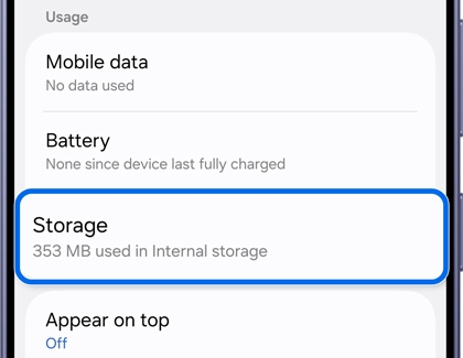 App settings screen with the Storage option being selected.