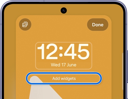 Lock screen edit page with the Add widgets highlighted.
