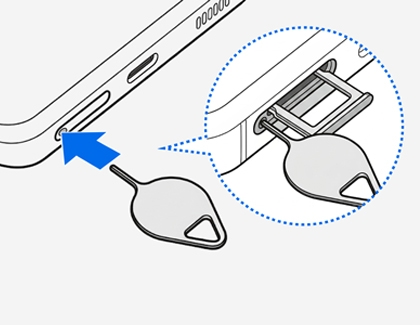 Inserting the SIM eject pin into the tray hole.