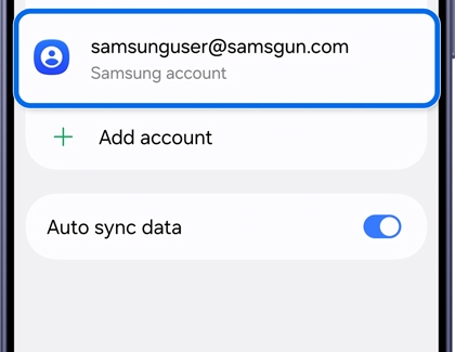 Manage accounts screen showing the Samsung account selection.