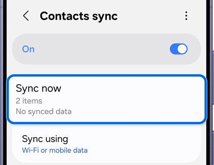 An item sync screen with Sync now option highlighted.