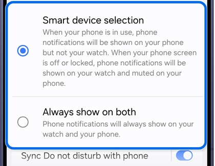 Notifications screen with Phone notifications on watch setting highlighted.