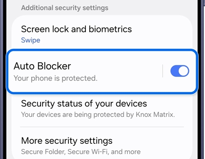 Security and privacy menu with Auto Blocker enabled.