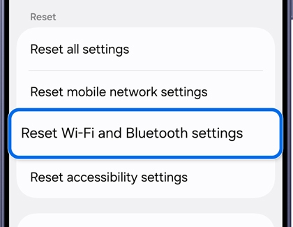 Reset menu with Reset Wi-Fi and Bluetooth settings highlighted.