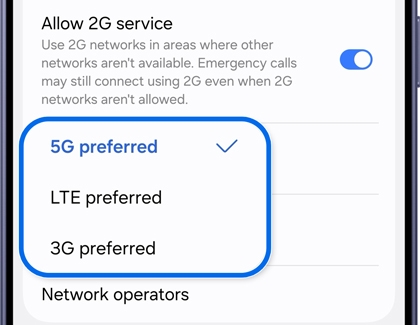 Mobile networks screen with a list of Networks modes.